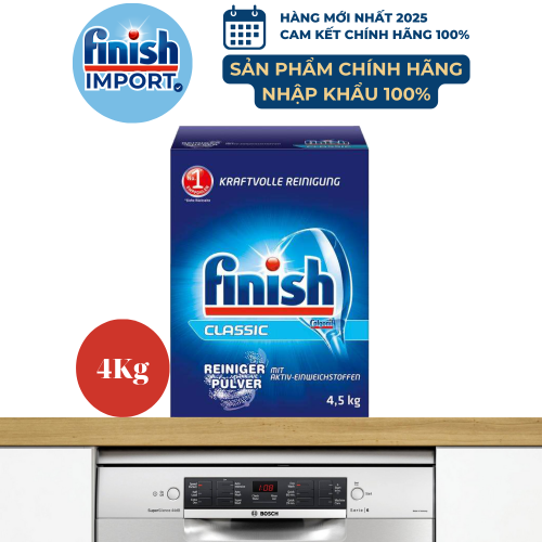 Hộp bột rửa chén Finish Classic 4,5Kg (Hương nguyên bản – 450 lần dùng) – (Dành cho máy rửa chén 7-8-9-10-12-13-14-15 bộ).